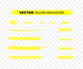 Yellow Highlighter Marker Strokes. Yellow watercolor hand drawn highlight set. Vector illustration. Royalty Free Stock Photo